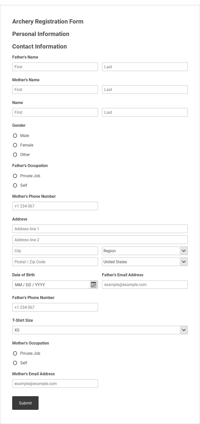 Archery Registration Form Template