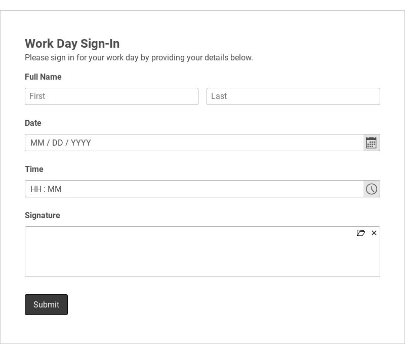 Work Day Sign-In Form
