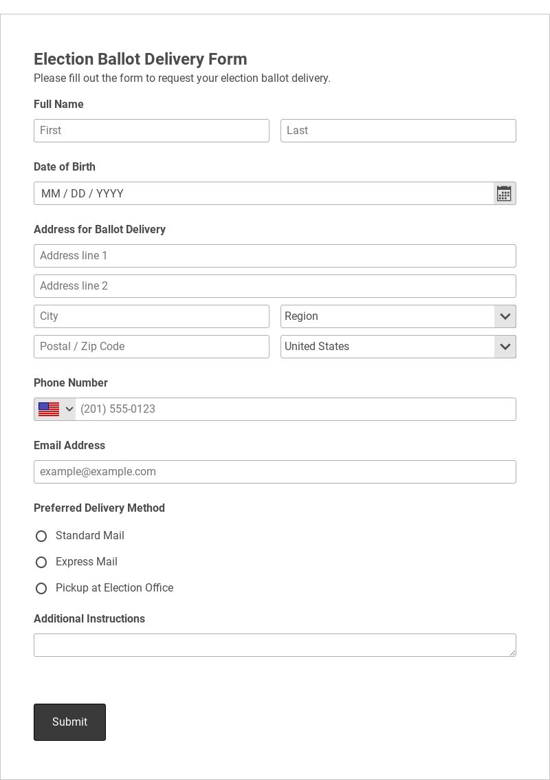 Election Ballot Delivery Form Template form template