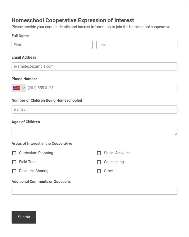 Homeschool Cooperative Expression of Interest Template form template