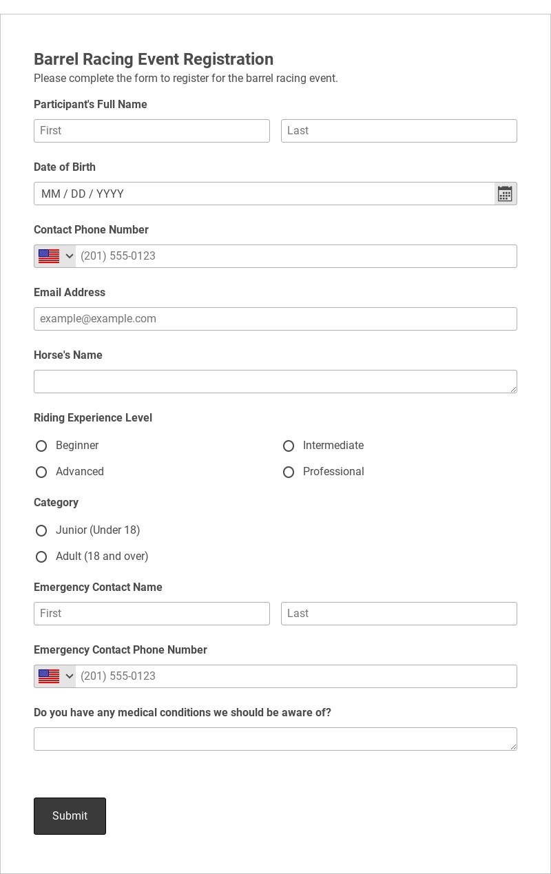 Barrel Racing Event Registration Template form template