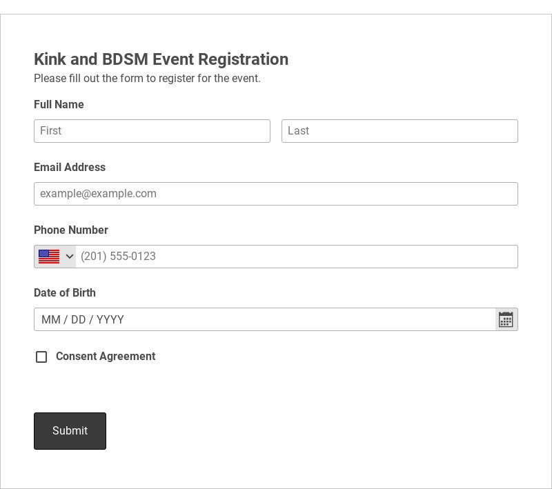 Kink and BDSM Event Registration Template form template