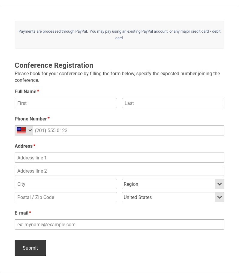 Conference Registration Form with Payment Template form template