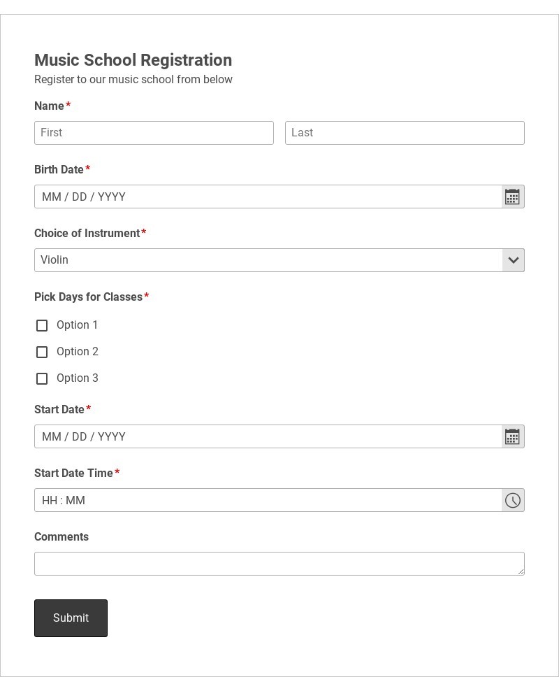 Music School Registration Form Template form template