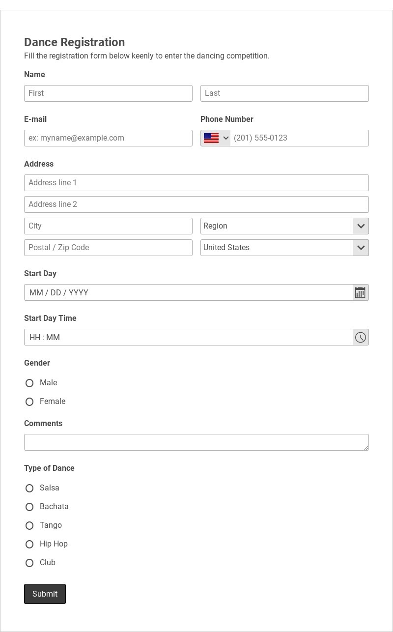 Dance Registration Form Template form template