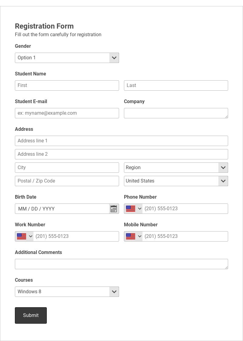 Course Registration Form Template form template