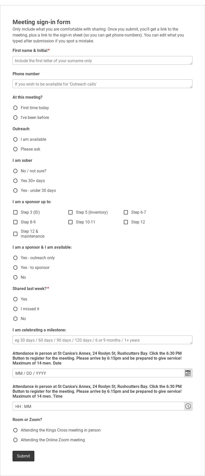 Meeting Sign-in Form Template