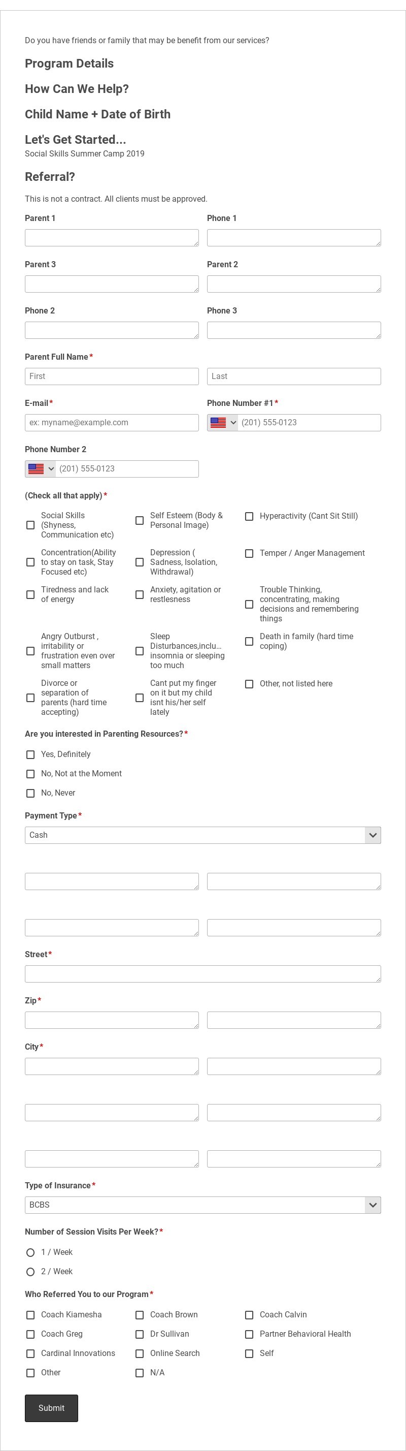 Social Skills Summer Camp Form Template form template