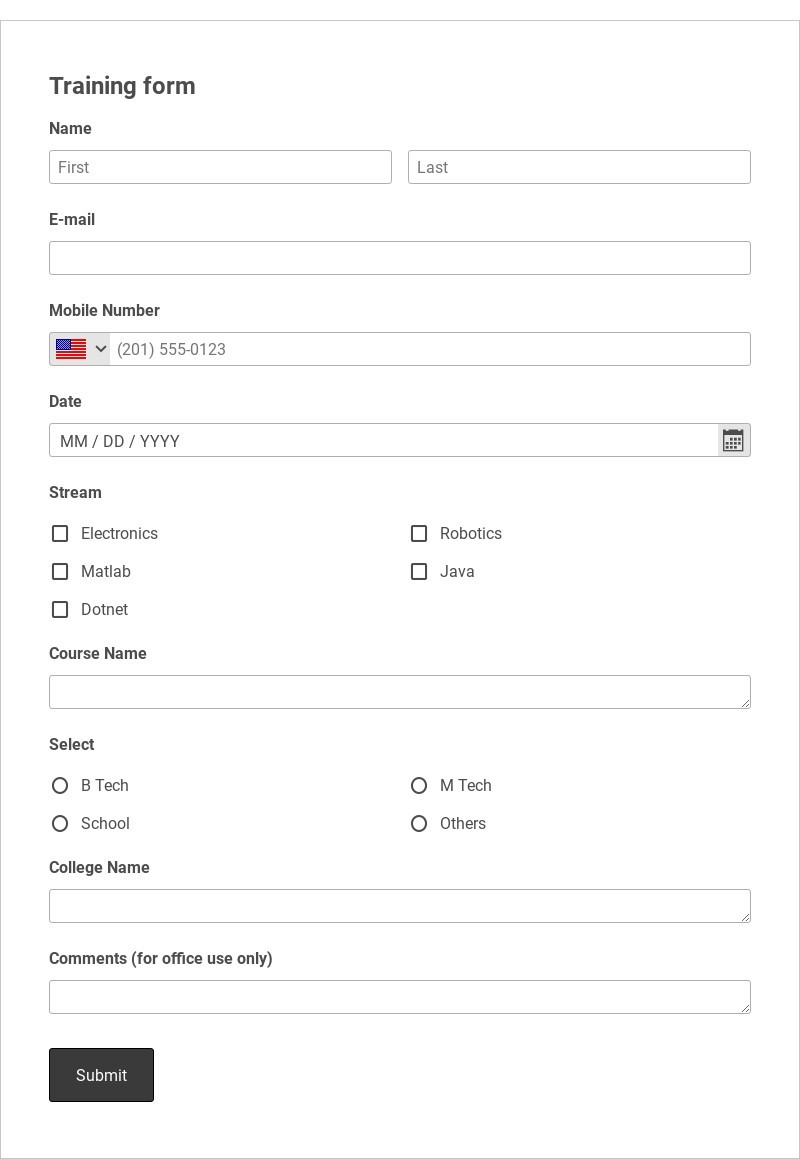 Training form Template form template