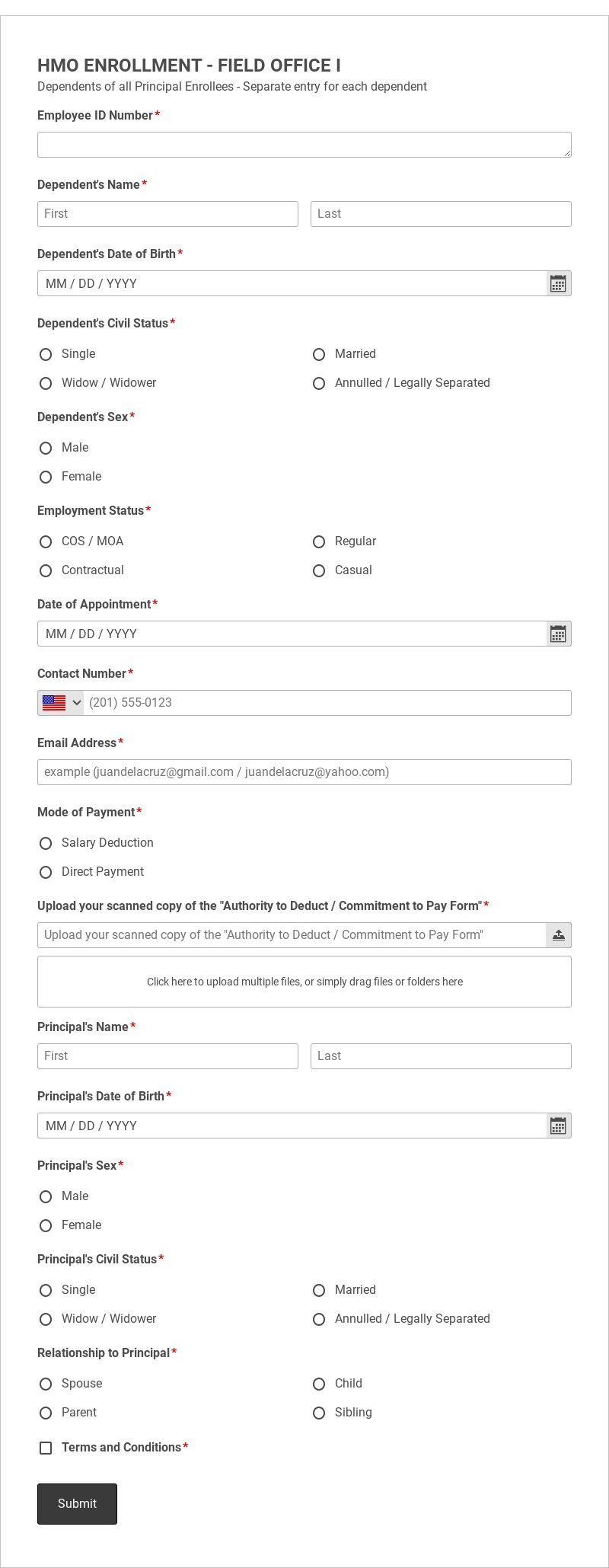 HMO ENROLLMENT - FIELD OFFICE I (dependent) Template