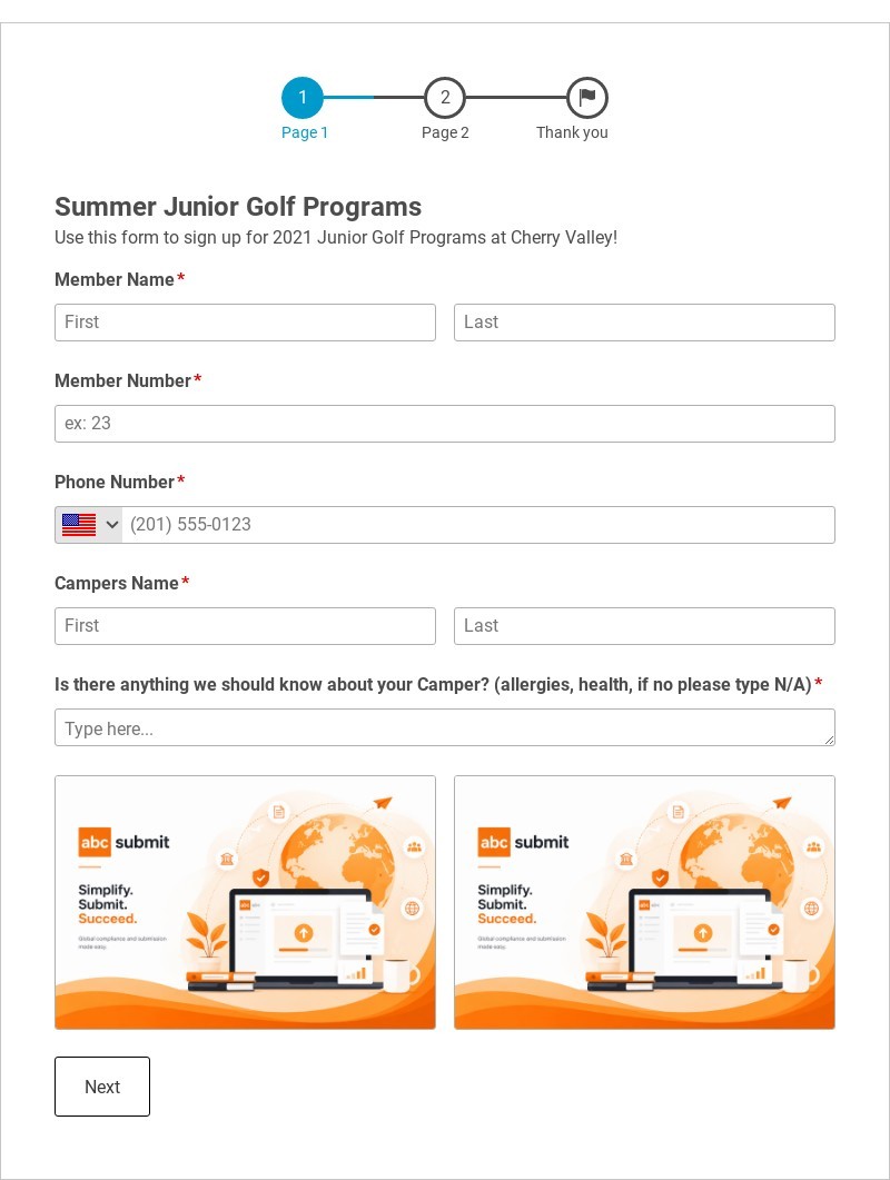 Junior Golf Program Registration Form Template