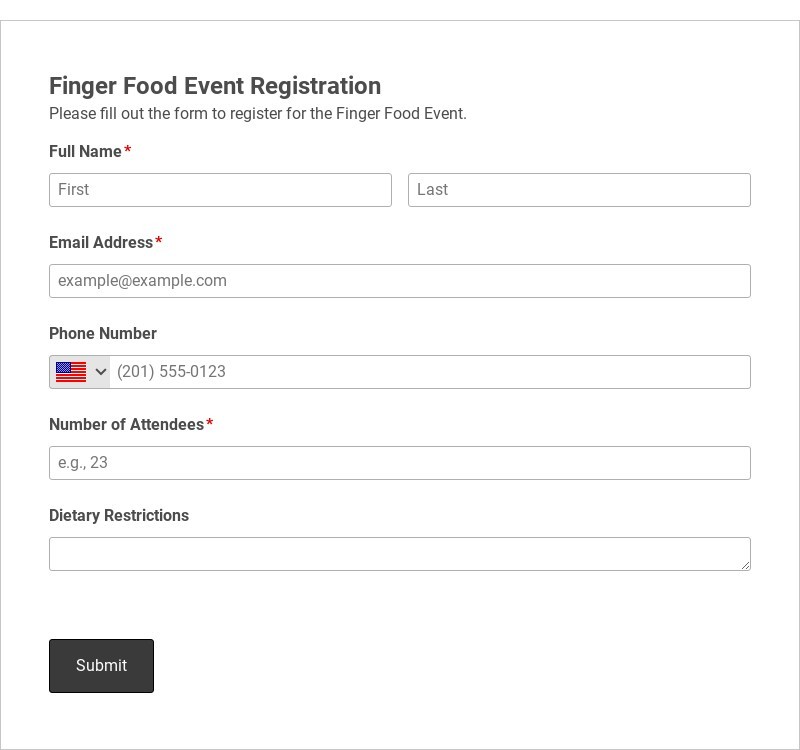 Finger Food Event Registration Template form template