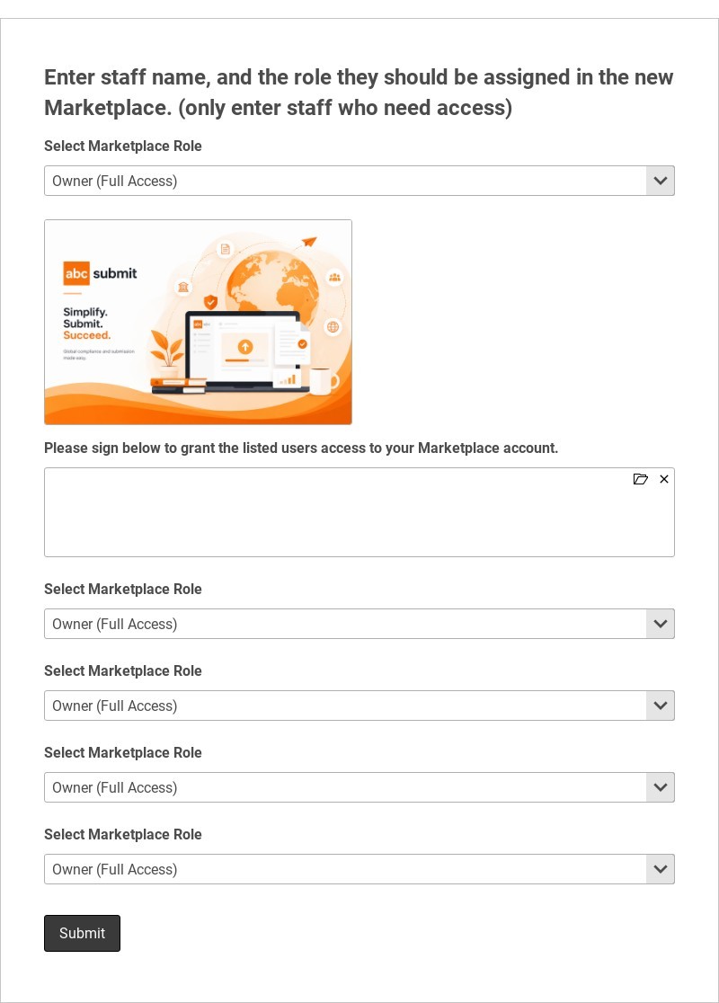 Marketplace Member - User Setup Template form template
