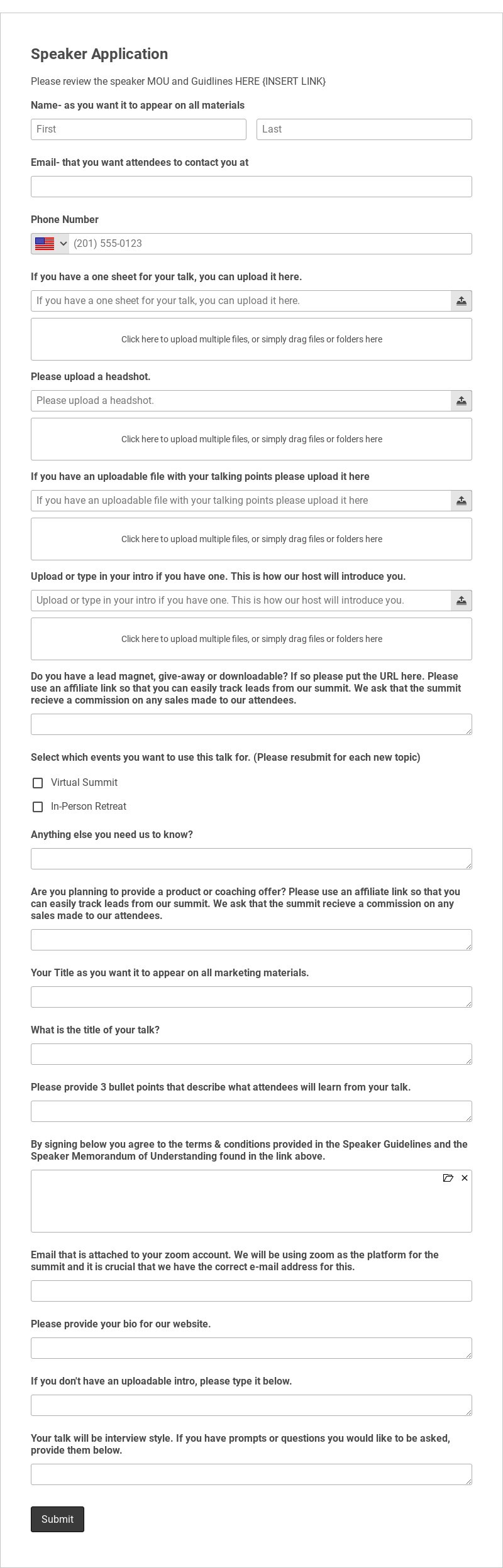 TEMPLATE- Speaker Application form template