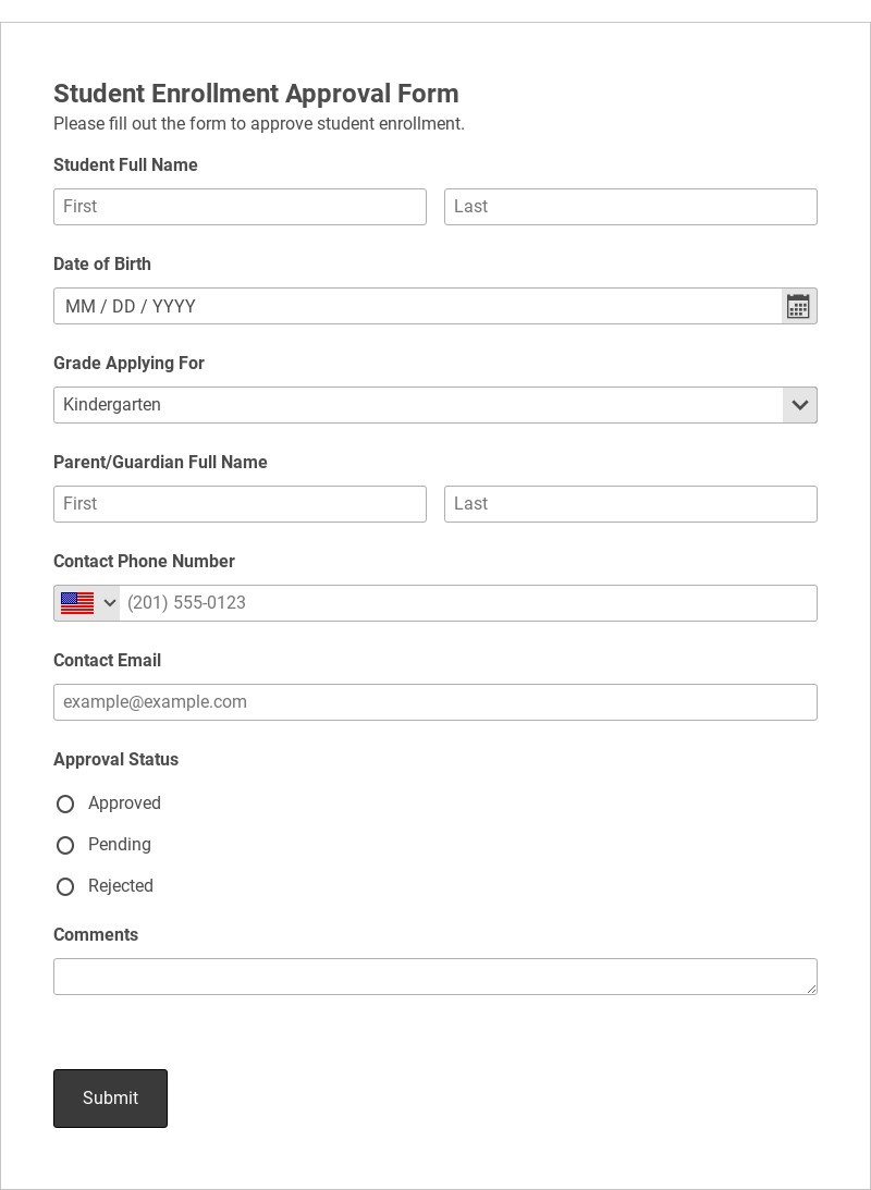 Student Enrollment Approval Form Template form template