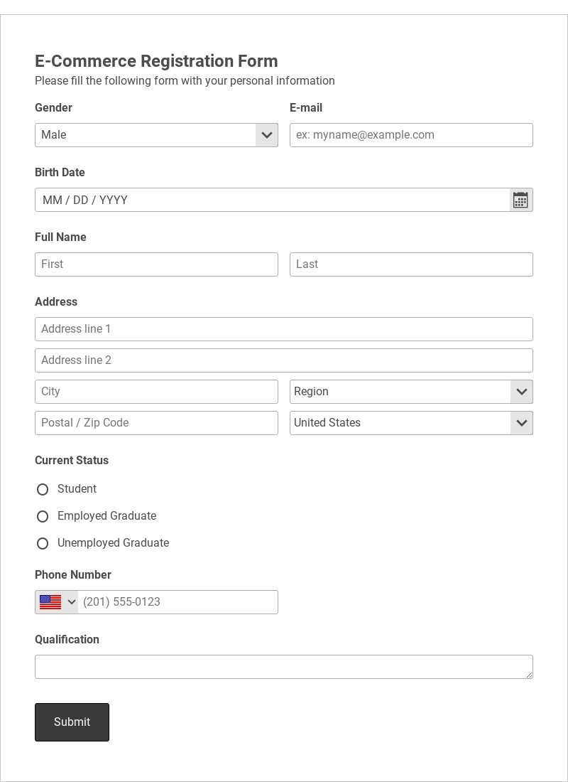 E-Commerce Registration Form Template form template
