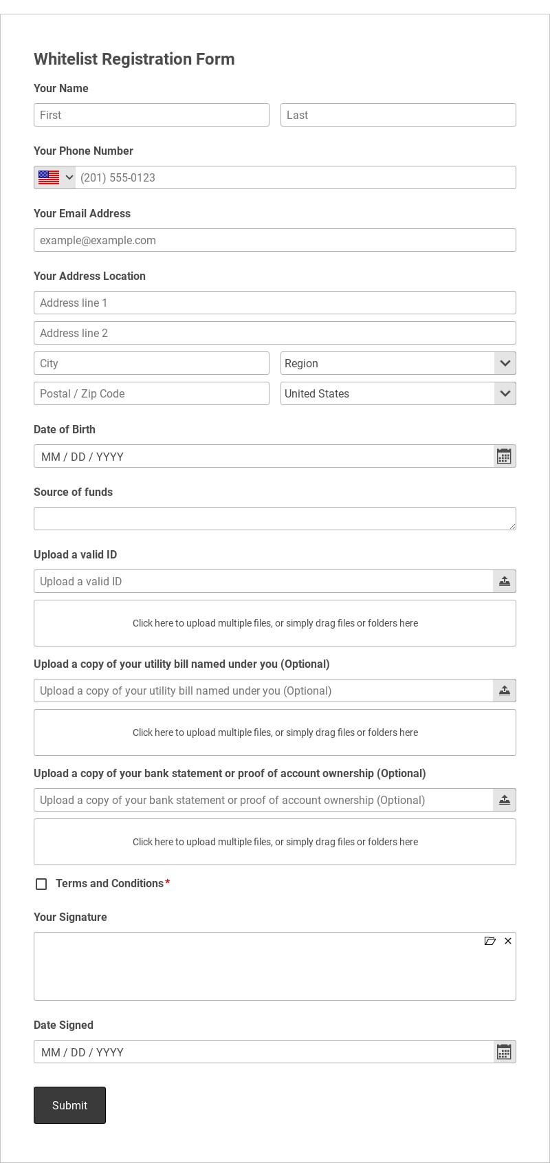 Whitelist Registration Form Template form template