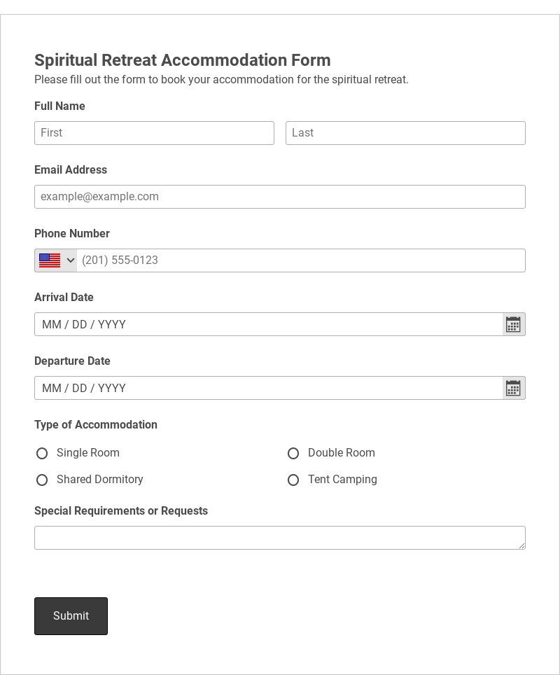 Spiritual Retreat Accommodation Form Template form template