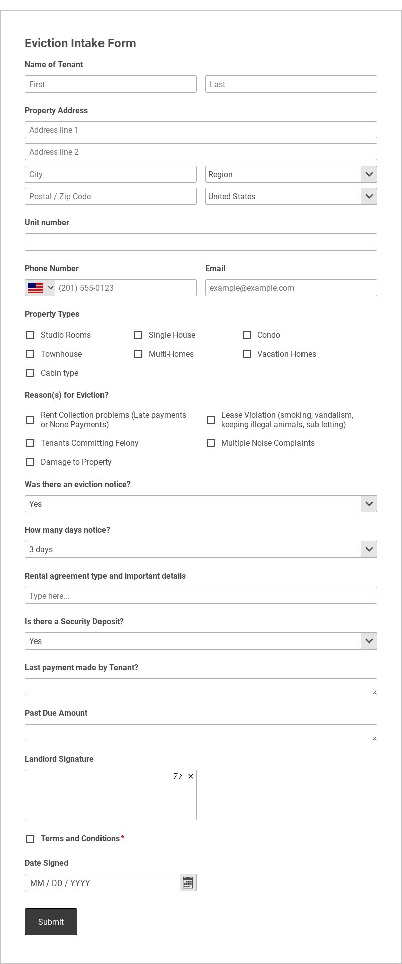 Eviction Intake Form Template form template
