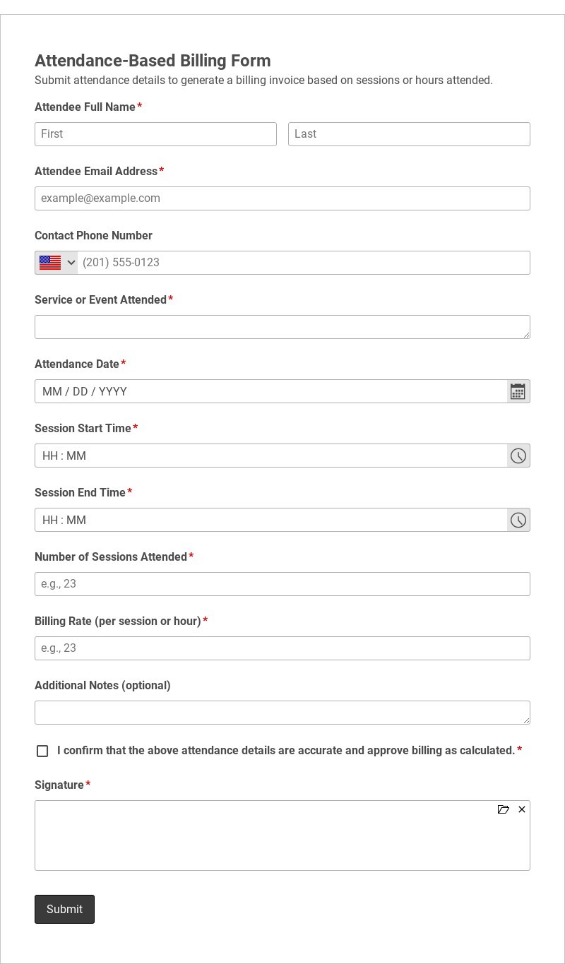 Attendance-Based Billing Form Template form template