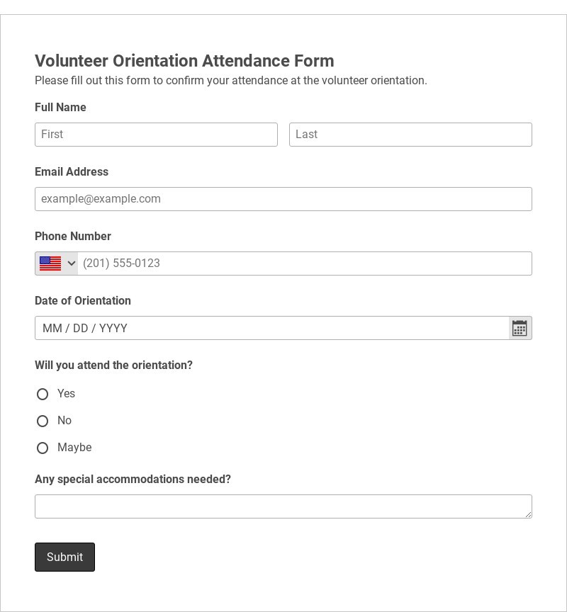 Volunteer Orientation Attendance Form