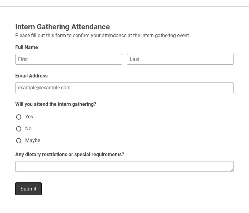 Intern Gathering Attendance Form
