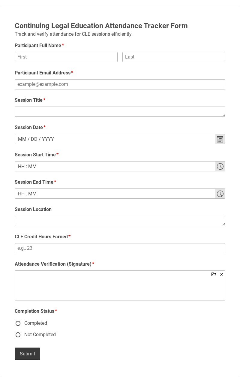 Continuing Legal Education Attendance Tracker Form Template form template