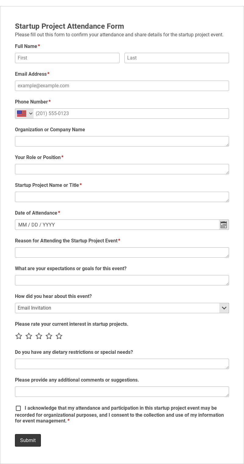 Startup Project Attendance Form