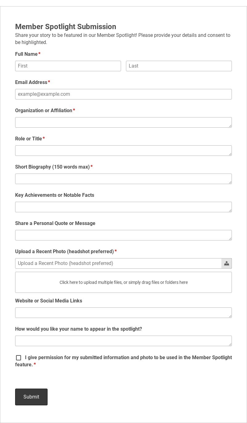 Member Spotlight Submission Template form template