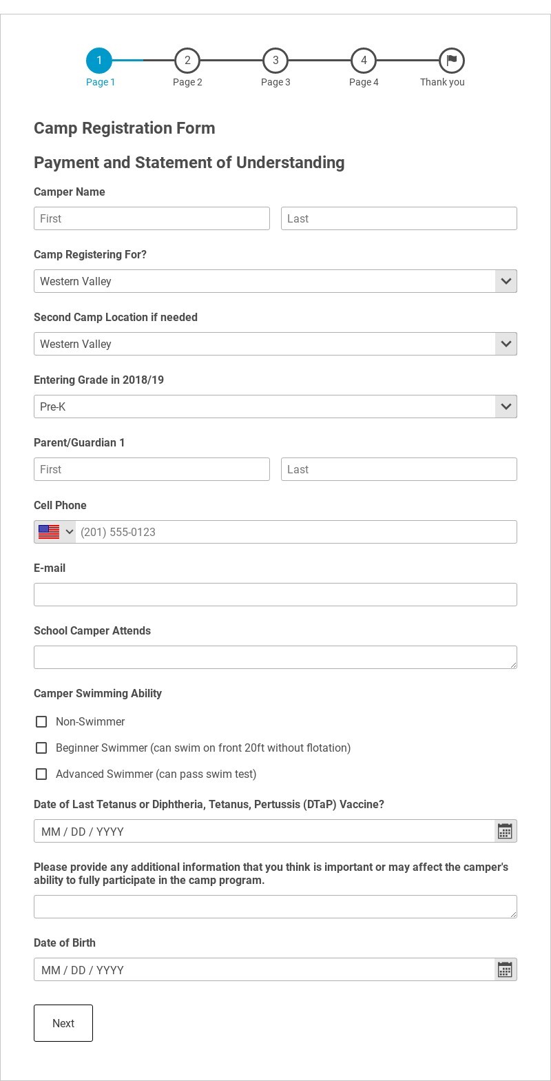 Swim Camp Registration Form Template form template