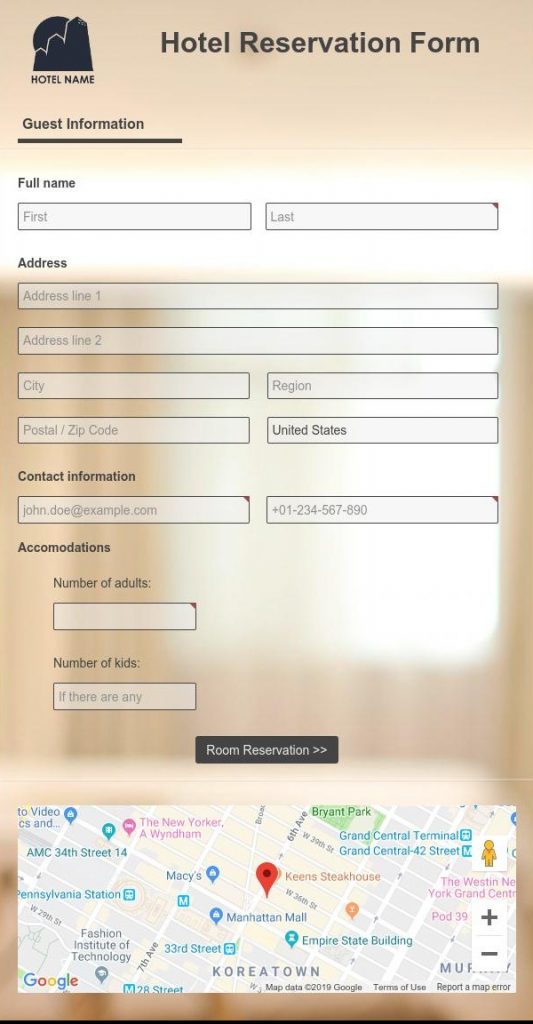 Hotel reservation form plugin for WordPress | AbcSubmit